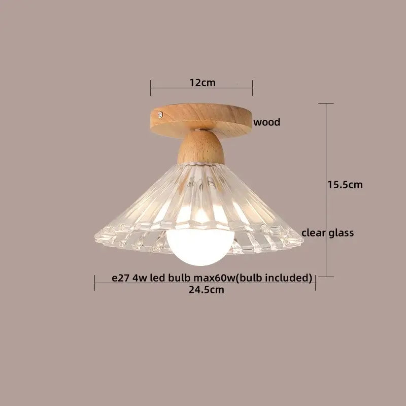 Modern wood and glass led ceiling lamp for bedroom clear and frosted