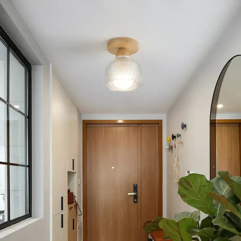 Modern wood and glass led ceiling lamp for bedroom clear and frosted