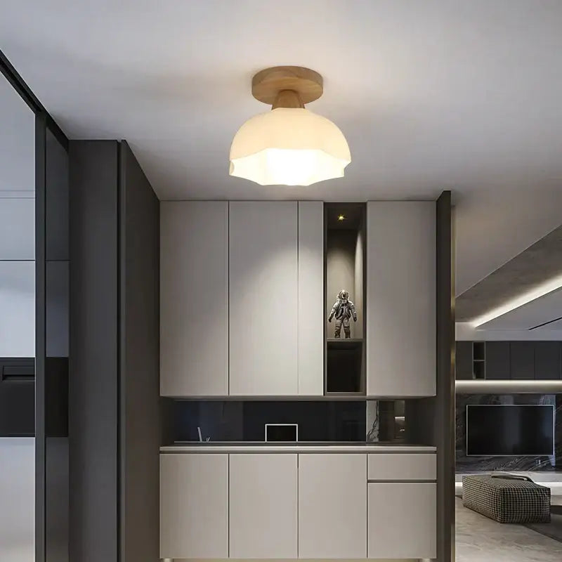 Modern wood and glass led ceiling lamp for bedroom clear and frosted