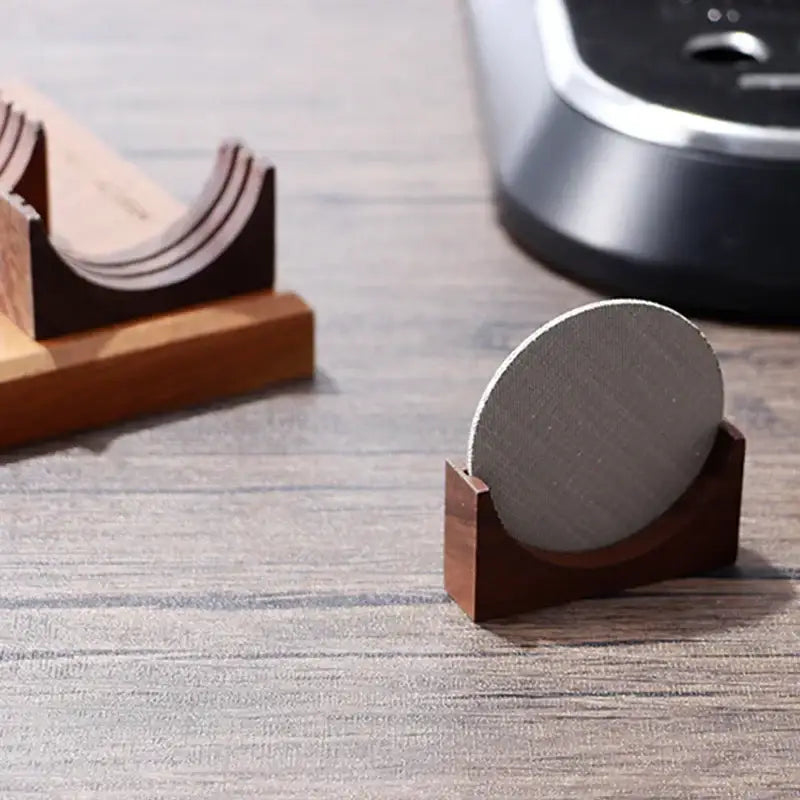 Modern wood and silver coffee filter stand kitchen storage rack