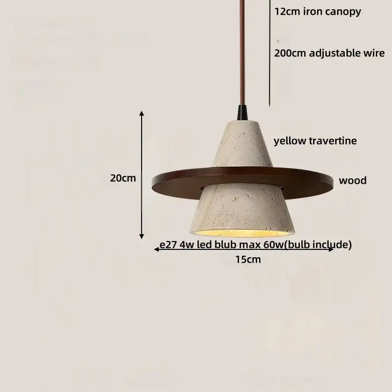 Modern wood and travertine iron led pendant light for living room