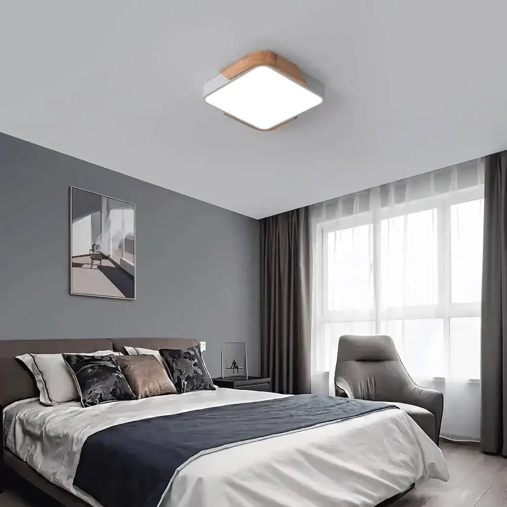 Modern wood and white led ceiling light bedroom decor