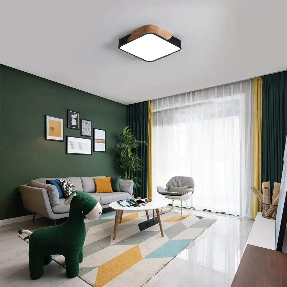 Modern wood and white led ceiling light bedroom decor