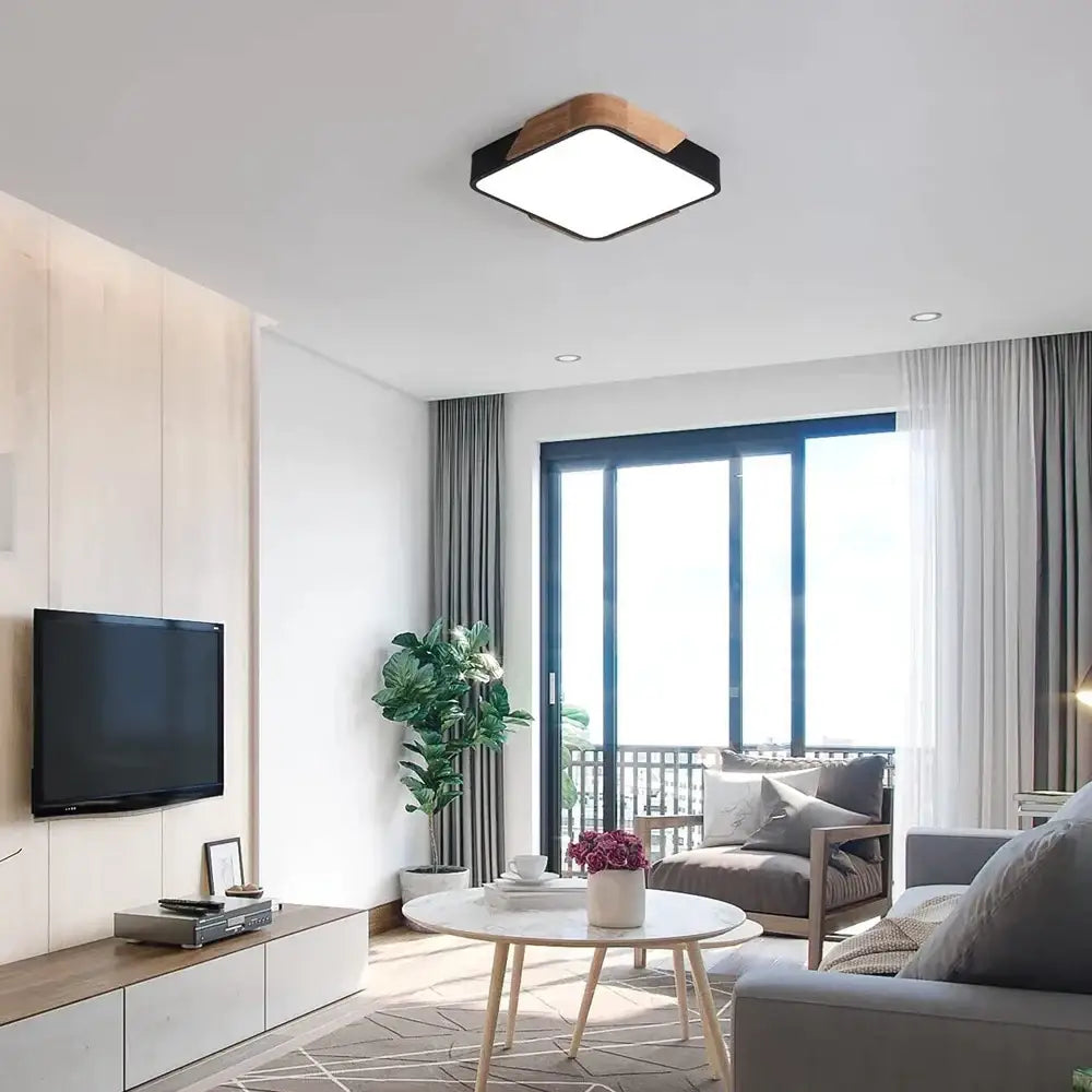 Modern wood and white led ceiling light bedroom decor