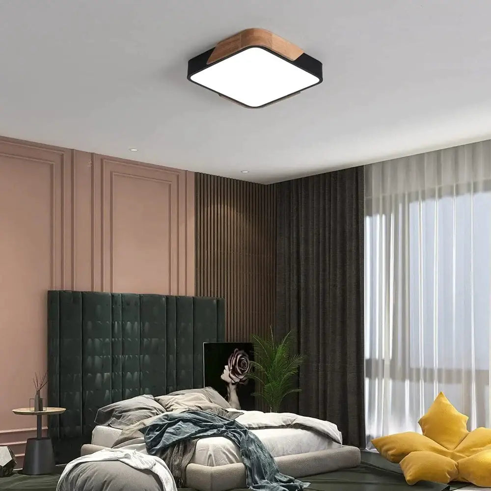 Modern wood and white led ceiling light bedroom decor