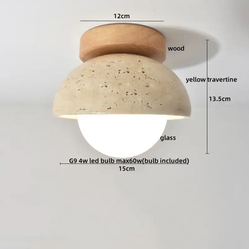 Modern wood base led ceiling light beige stone bedroom globe