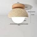 Modern wood base led ceiling light beige stone bedroom globe
