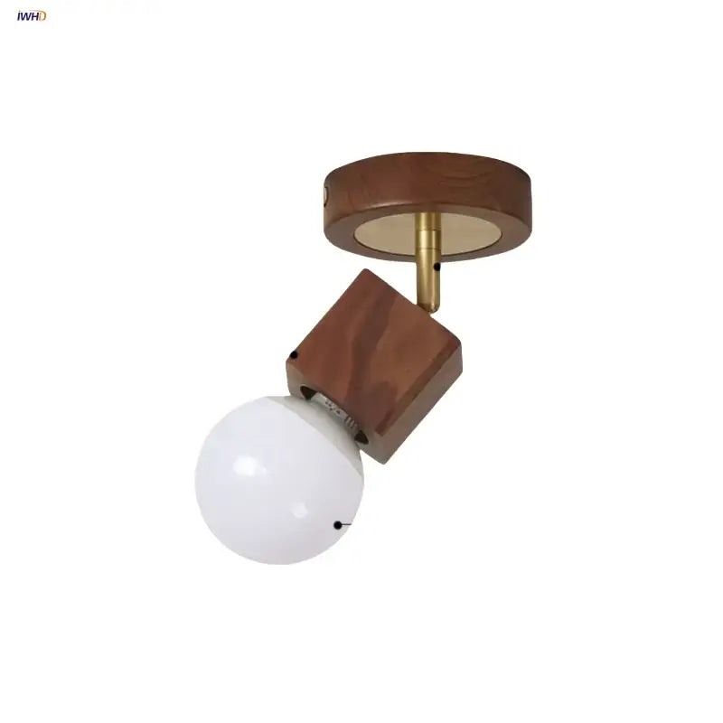 Modern wood & copper led ceiling light for bedroom adjustable spotlight