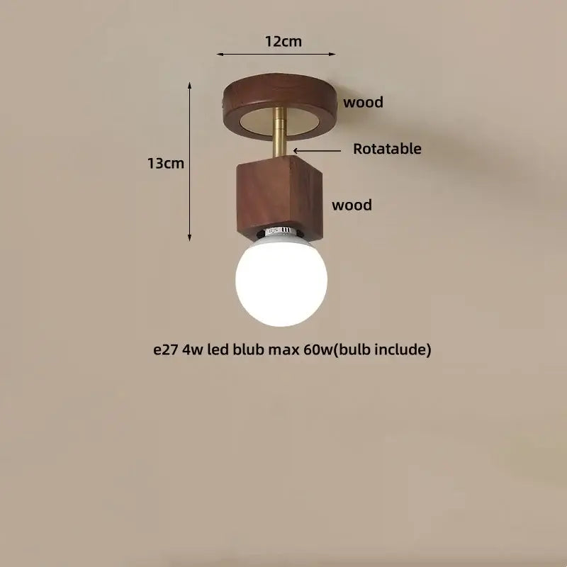 Modern wood & copper led ceiling light for bedroom adjustable spotlight