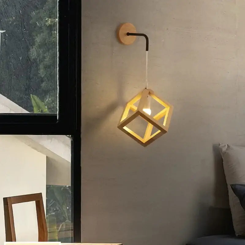 Modern wood cube led wall lights bedroom sconce