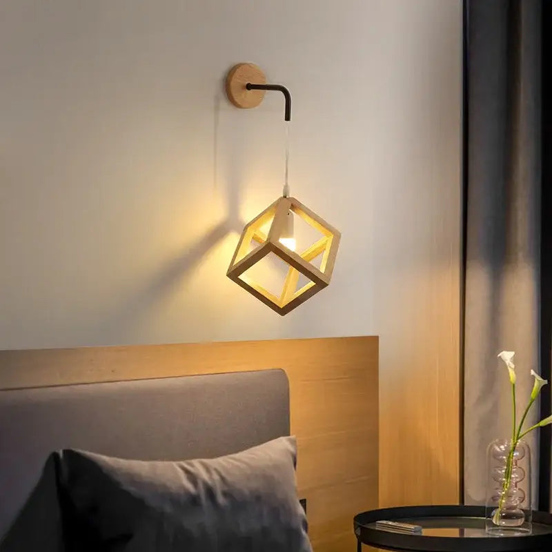 Modern wood cube led wall lights bedroom sconce