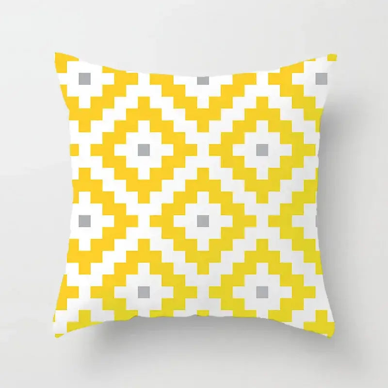Modern yellow and gray geometric stripe pillowcase living room decor