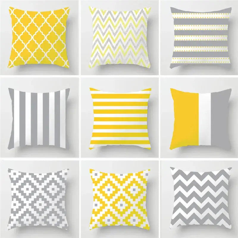 Modern yellow and gray geometric stripe pillowcase living room decor