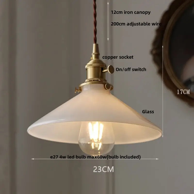 Modern yellow conical pendant light with copper knob for kitchens