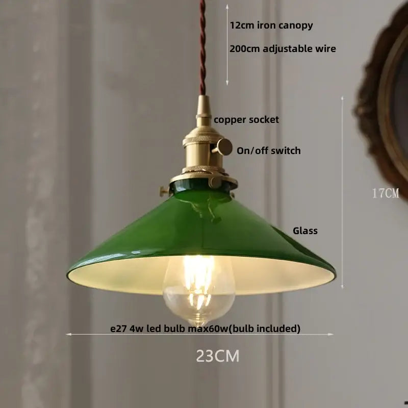 Modern yellow conical pendant light with copper knob for kitchens