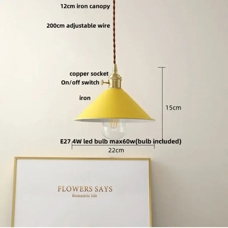 Modern yellow iron lampshade led pendant light kitchen hanging lamp