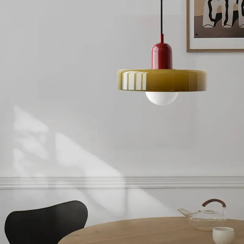 Modern yellow & olive green glass chandelier pendant light bedroom