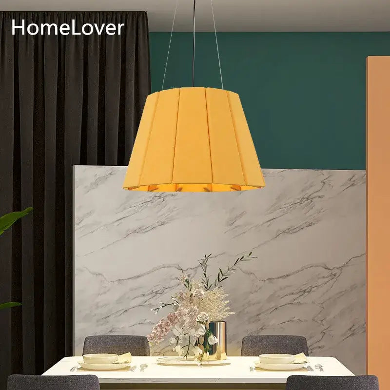 Modern yellow pleated fabric felt pendant light dining room