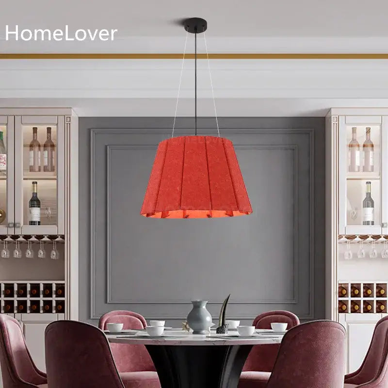Modern yellow pleated fabric felt pendant light dining room