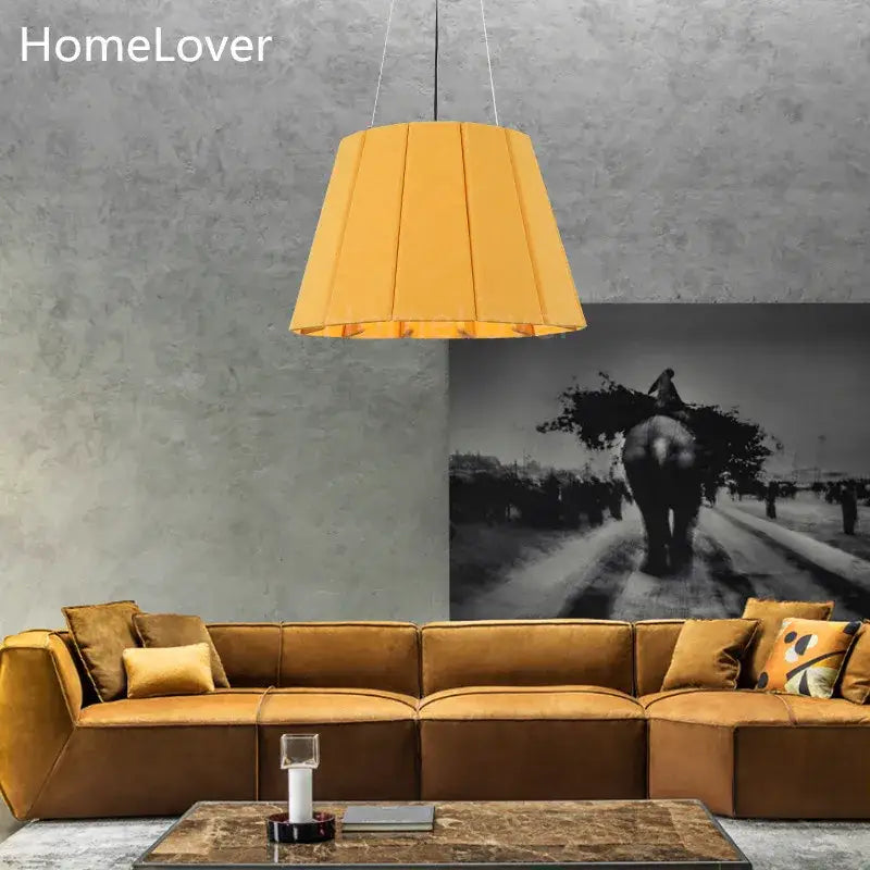 Modern yellow pleated fabric felt pendant light dining room
