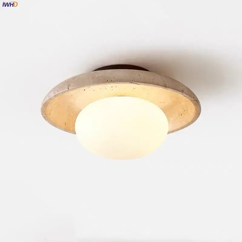 Modern yellow travertine glass ball led ceiling light dining room