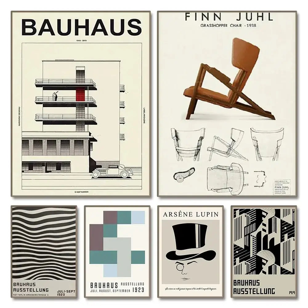 Bauhaus geometric orange & blue vintage minimalist canvas print living room art