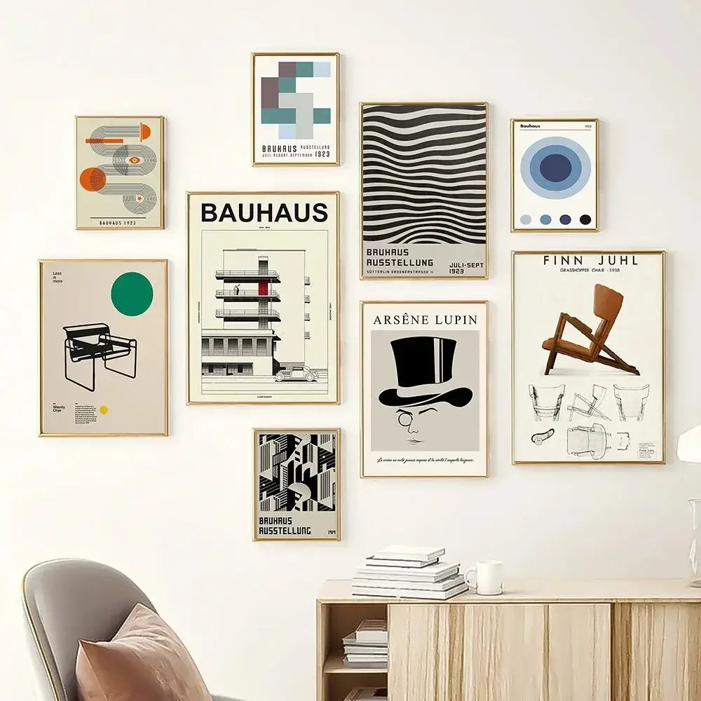 Bauhaus geometric orange & blue vintage minimalist canvas print living room art