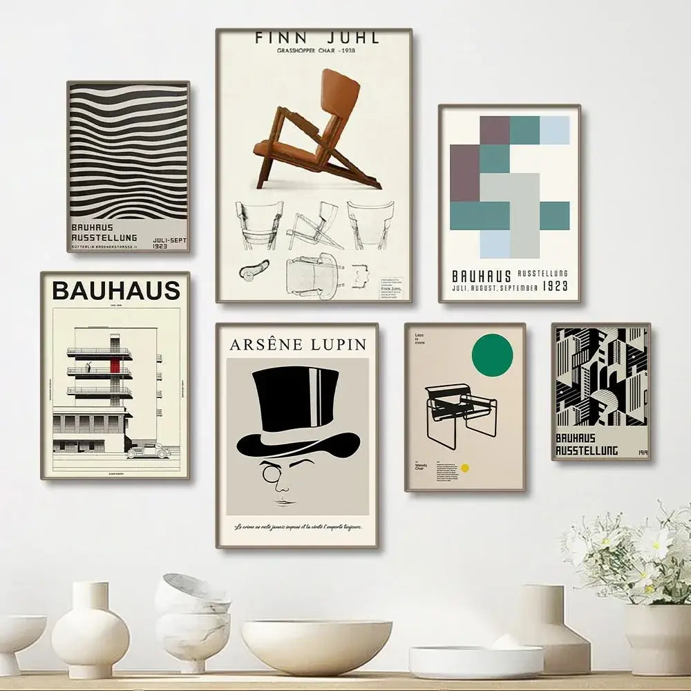Bauhaus geometric orange & blue vintage minimalist canvas print living room art