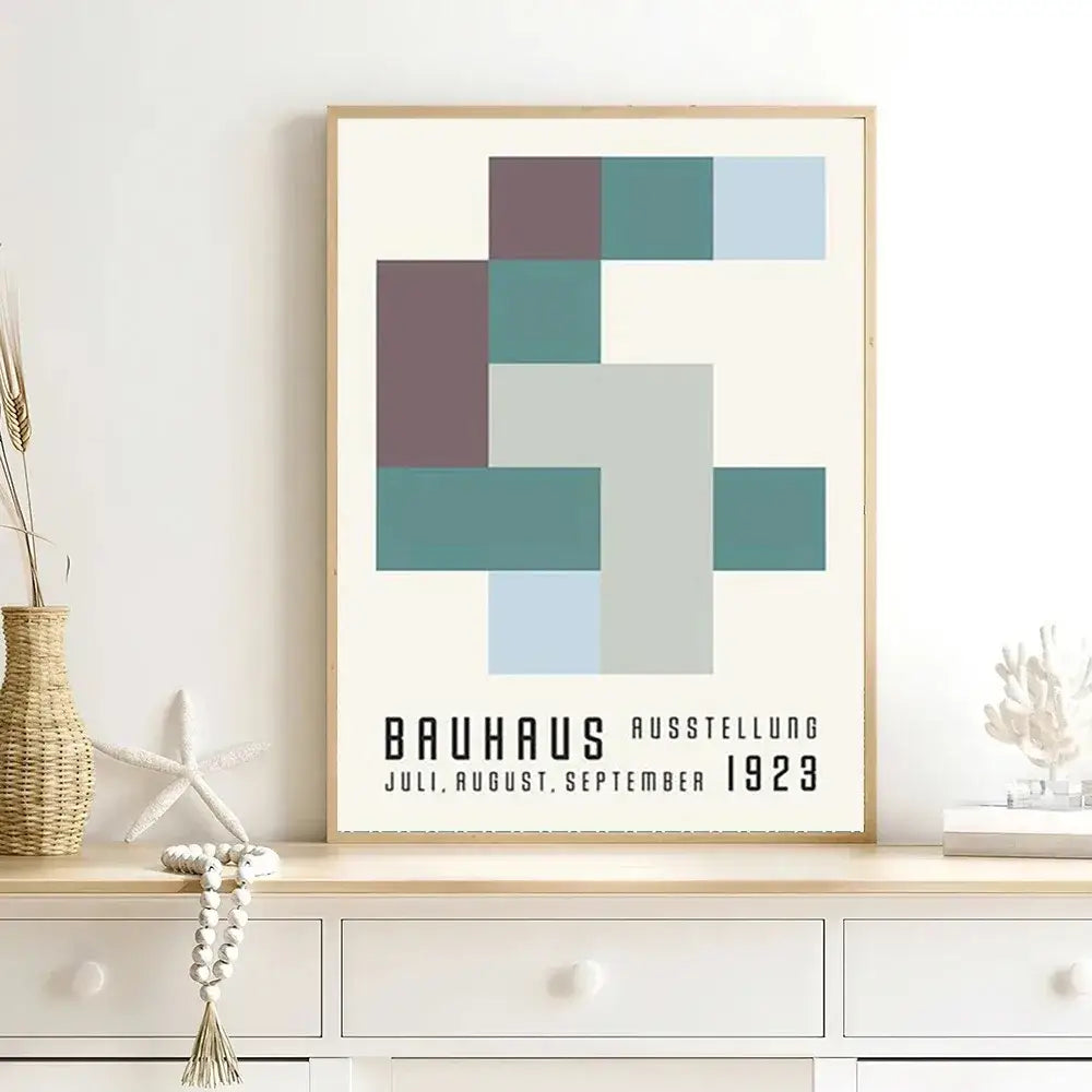 Bauhaus geometric orange & blue vintage minimalist canvas print living room art