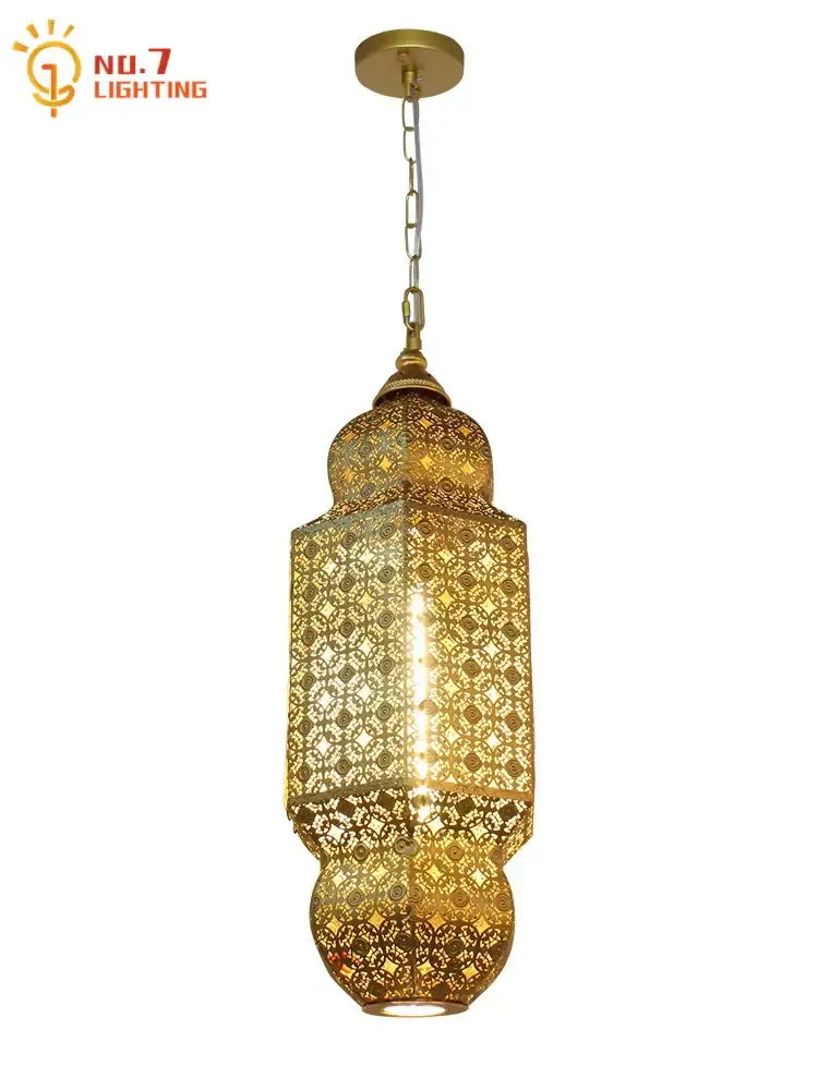 Moroccan gold lustre pendant lights for dining room geometric decor