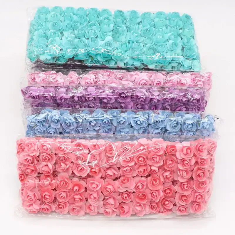 Multi color 144pcs 2cm artificial paper roses wedding decor bedroom