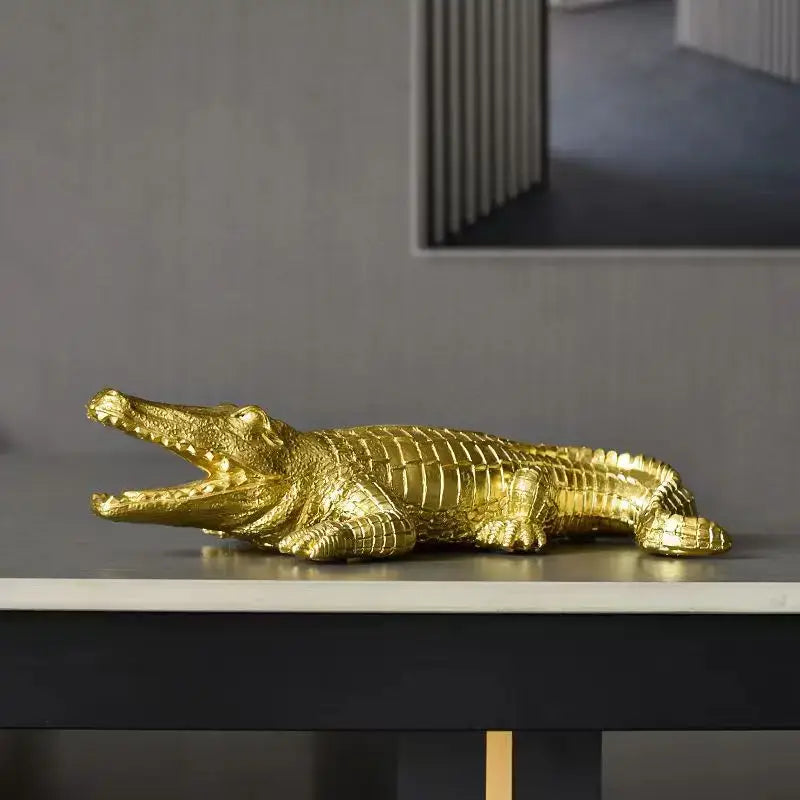 Multicolor striped crocodile wildlife sculpture living room decor