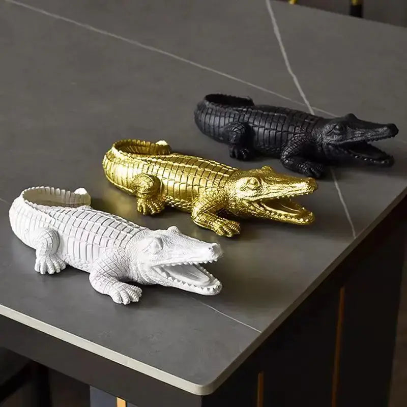 Multicolor striped crocodile wildlife sculpture living room decor