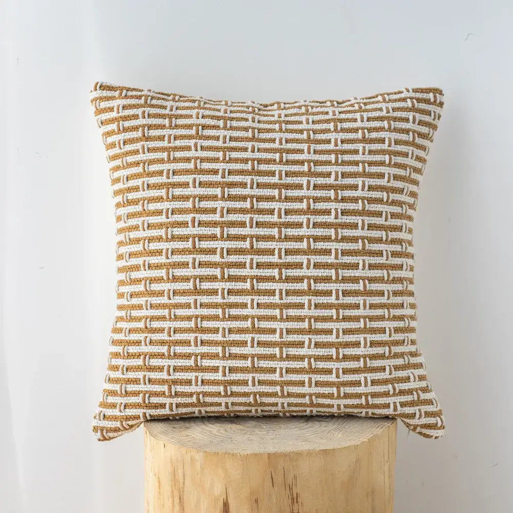 Mustard & cream cotton woven texture cushion cover living room