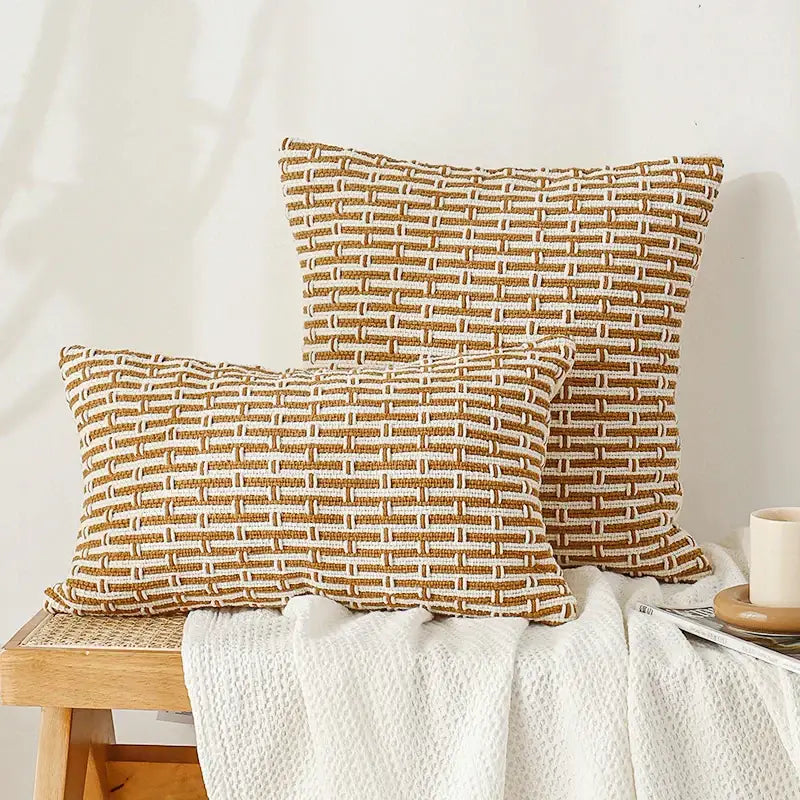 Mustard & cream cotton woven texture cushion cover living room