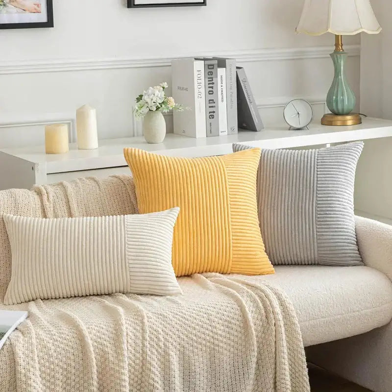 Mustard yellow decorbites corduroy striped pillow covers living room