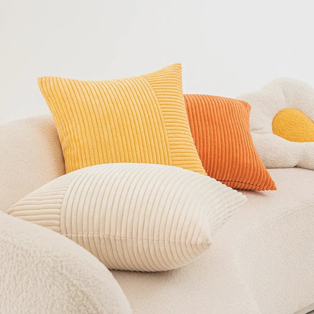 Mustard yellow decorbites corduroy striped pillow covers living room