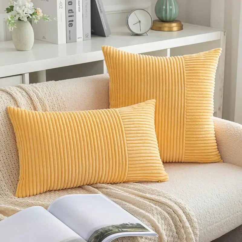 Mustard yellow decorbites corduroy striped pillow covers living room