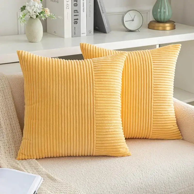 Mustard yellow decorbites corduroy striped pillow covers living room