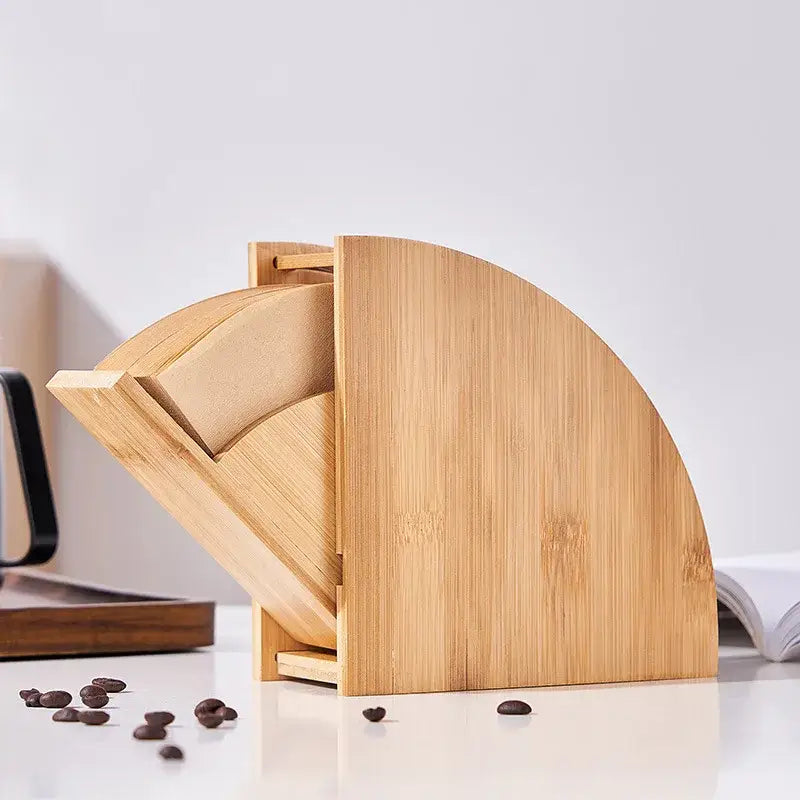 Natural bamboo coffee filter holder with filters kitchen storage