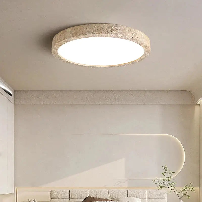 Natural travertine ellipse stone led ceiling light bedroom decor