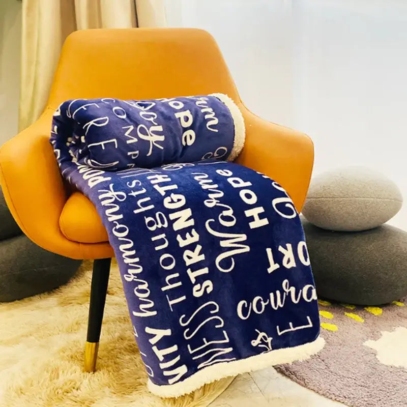 Navy and cream decorbites cozy printed flannel blanket living room
