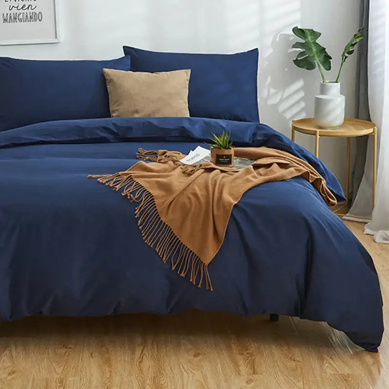 Navy blue solid color decorbites cotton 4pcs bedding set bedroom