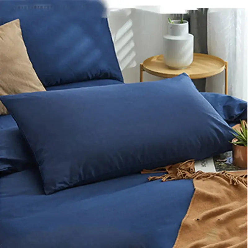Navy blue solid color decorbites cotton 4pcs bedding set bedroom
