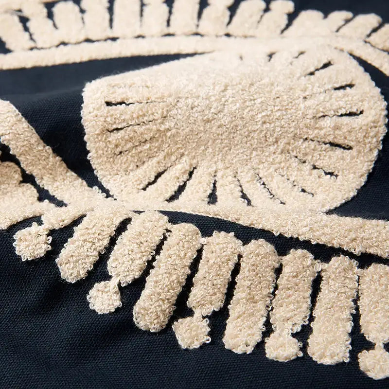Navy & cream embroidered cotton pillow cover living room tufted decor