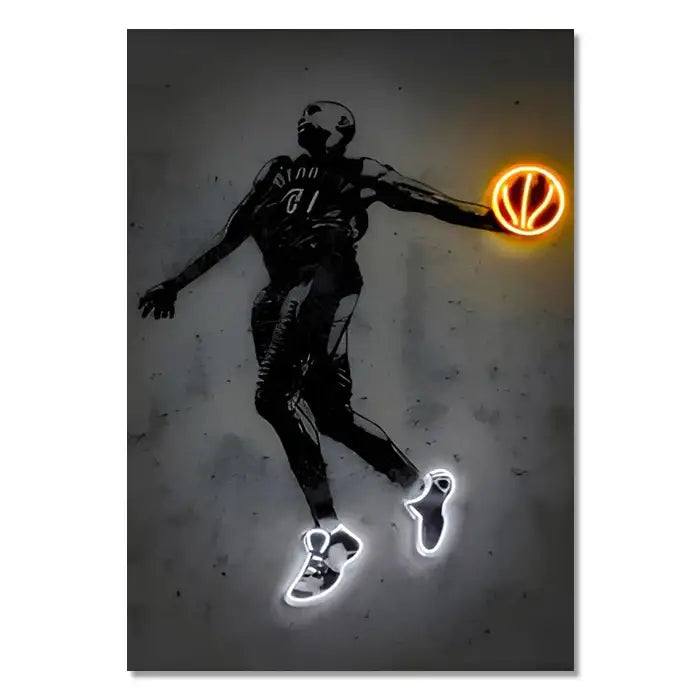 Modern neon soccer player wall art poster bedroom decor