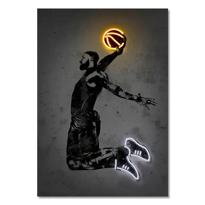 Modern neon soccer player wall art poster bedroom decor