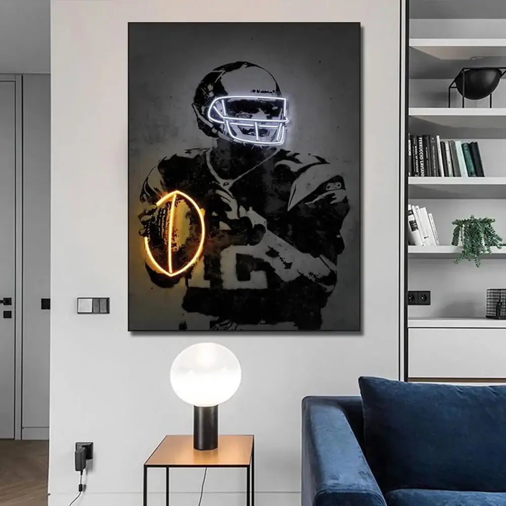 Modern neon soccer player wall art poster bedroom decor