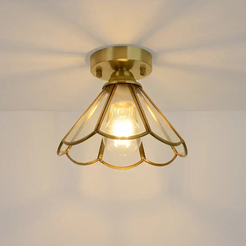 Nordic amber & teal stained glass copper led ceiling light bedroom