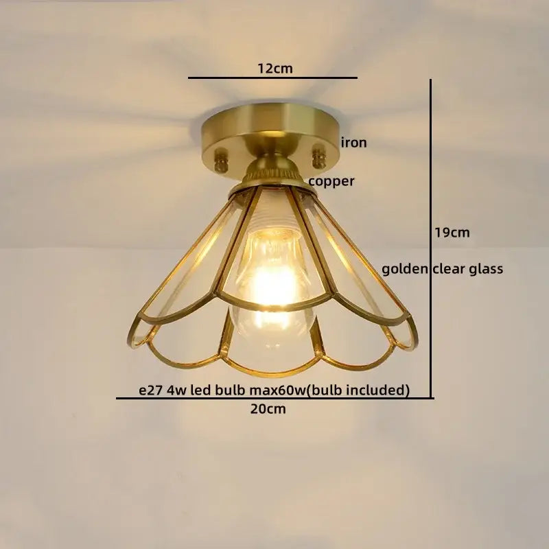 Nordic amber & teal stained glass copper led ceiling light bedroom